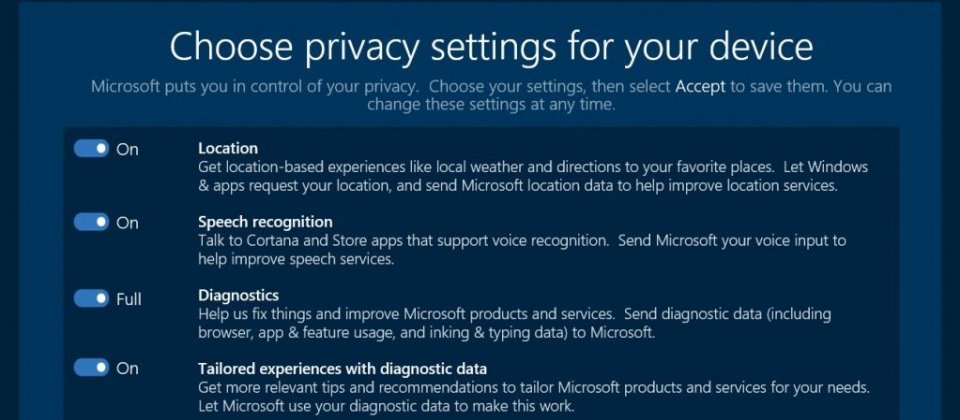 今年4月的Windows 10 Creators Update將提供新的隱私設定介面,取代現有的精簡設定,展示重要用戶隱私設定。